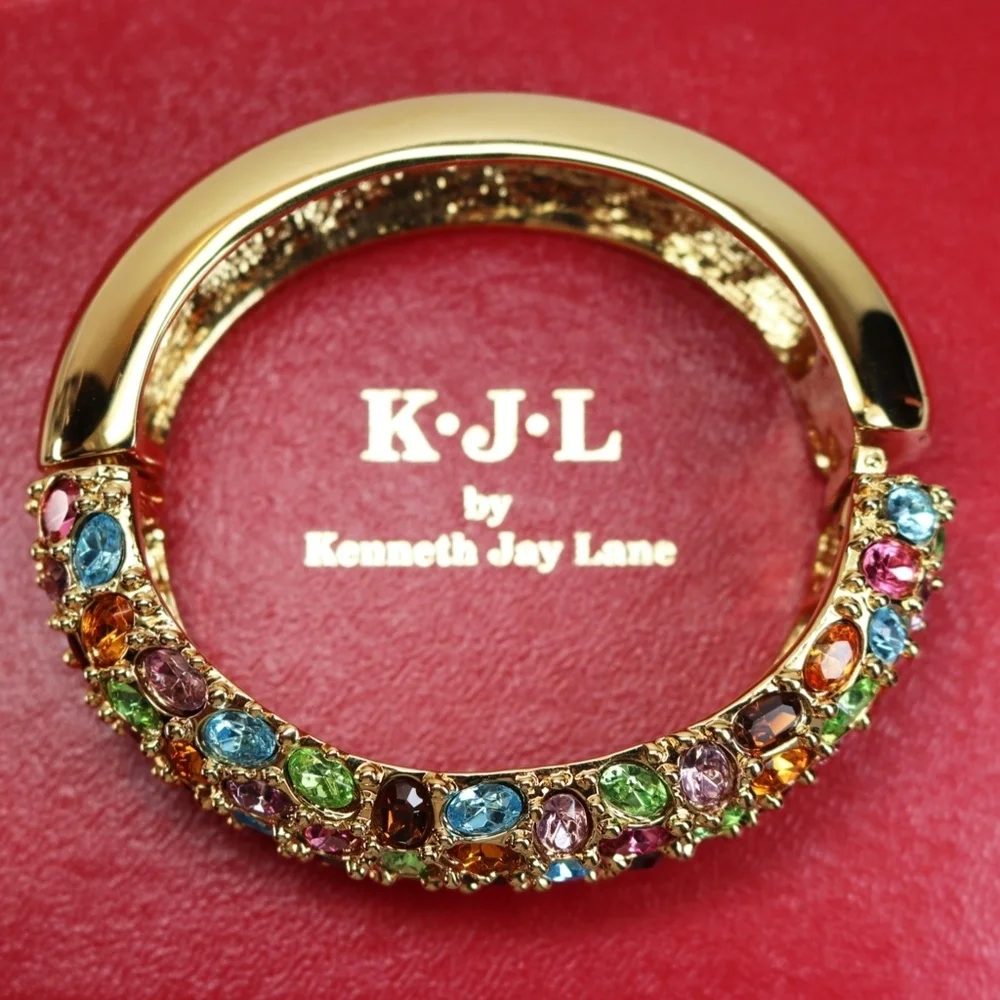 Vintage Kenneth Jay Lane Bejeweled Bangle Bracelet - Picture 5 of 8